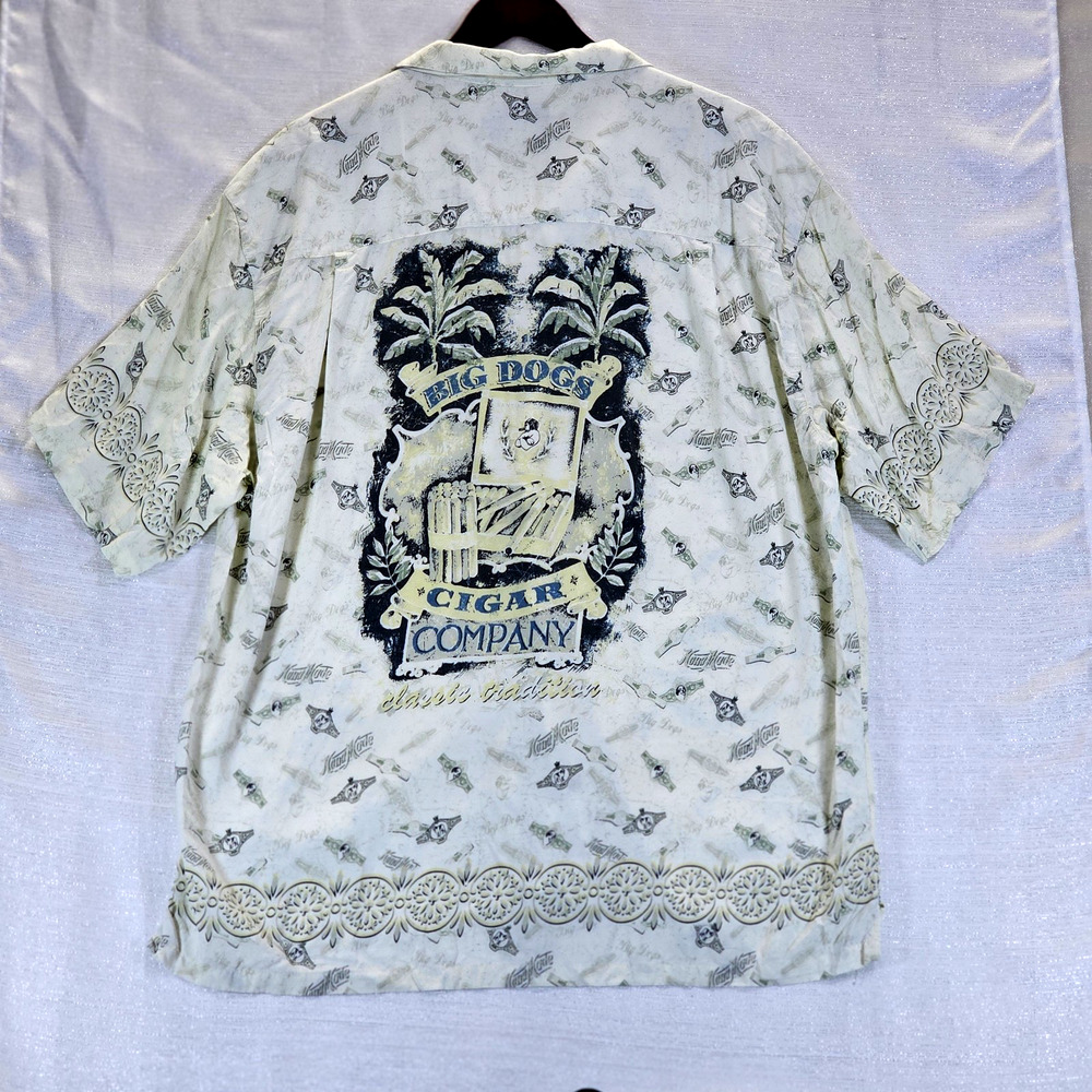 Big Dogs Cigar Company Vintage Men's Hawaiian Button Up Short Sleeve Pocket Sz L